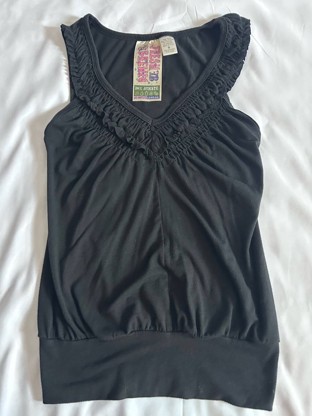 Black Sleeveless Ruffled Y2K Tank Top by Fresh Brewed Size Small